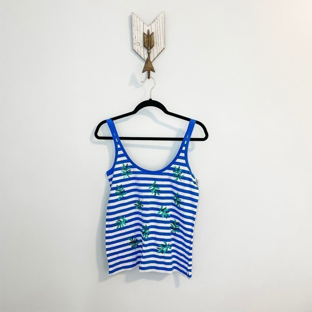 NWT J.Crew Blue & White Strap with Leaves Tank Top